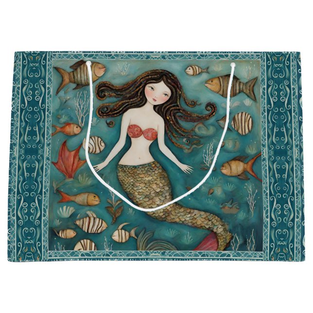 Grand Sac Cadeau Aquarelle de sirène (Devant)
