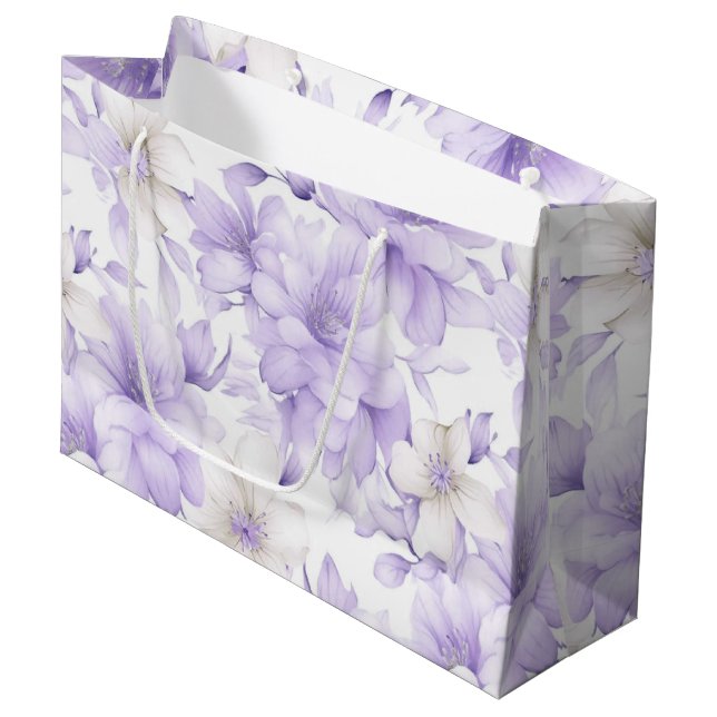 Grand Sac Cadeau Aquarelle délicate Fleurs violettes (Devant Angle)
