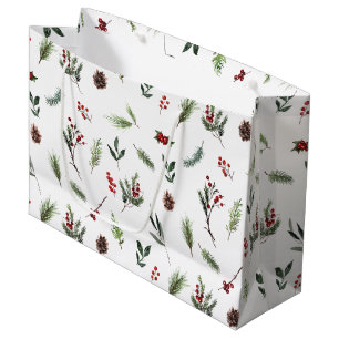 Grand Sac Cadeau Aquarelle d'hiver rouge simple et chaude Noël