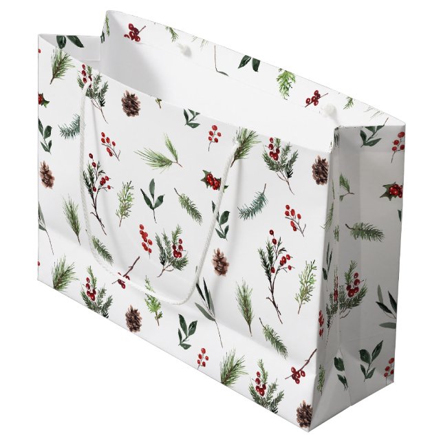 Grand Sac Cadeau Aquarelle d'hiver rouge simple et chaude Noël (Devant Angle)