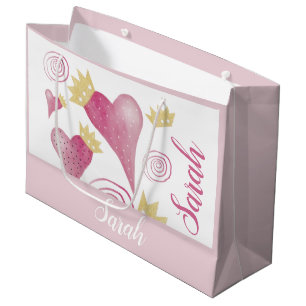 Grand Sac Cadeau Aquarelle dorée Broussaillée du coeur de la couron