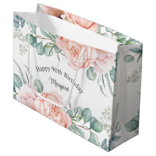 Grand Sac Cadeau Aquarelle douce Pastel Floral 90e anniversaire