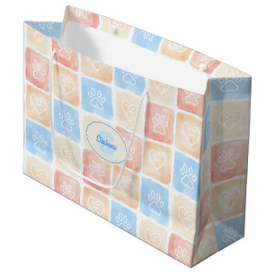 Grand Sac Cadeau Aquarelle Empreintes de pattes & Coeurs dans les b