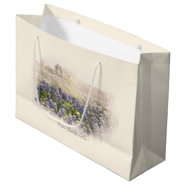 Grand Sac Cadeau Aquarelle esquissée du champ Bluebonnet (Devant Angle)