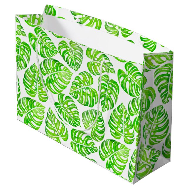 Grand Sac Cadeau Aquarelle feuille Monstera (Dos Angle)