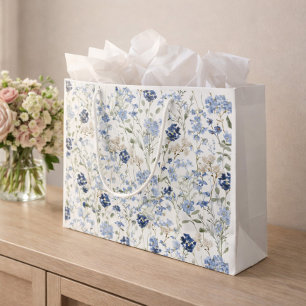 Grand Sac Cadeau Aquarelle fleur sauvage bleue 