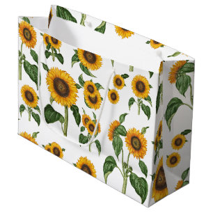 Grand Sac Cadeau Aquarelle Fleurs de soleil Botanique Foliage Verdu