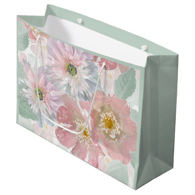 Grand Sac Cadeau Aquarelle fleurs délicates. (Devant Angle)