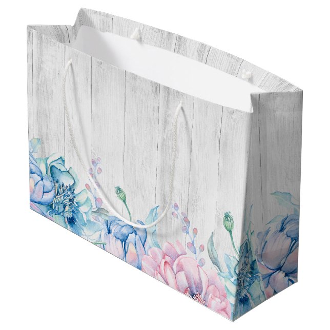 Grand Sac Cadeau Aquarelle Floral & Bois rustique Élégante Ferme (Dos Angle)