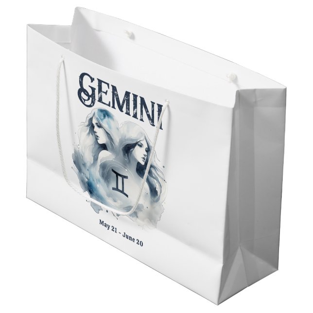 Grand Sac Cadeau Aquarelle Gemini Bull Zodiac Thème Anniversaire (Devant Angle)