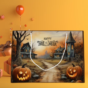 Grand Sac Cadeau Aquarelle Happy Halloween Hauny Farmhouse