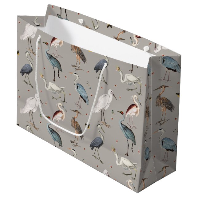 Grand Sac Cadeau Aquarelle Heron Bird Egret Nature Motif (Devant Angle)