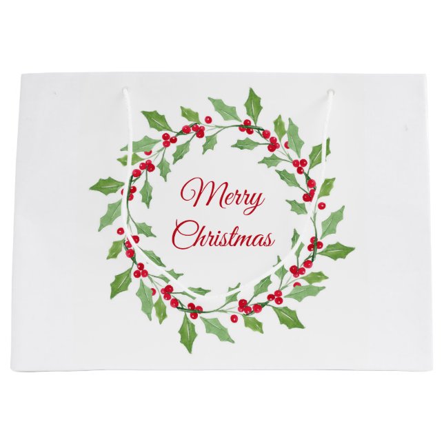 Grand Sac Cadeau Aquarelle Holly Wreath (Devant)