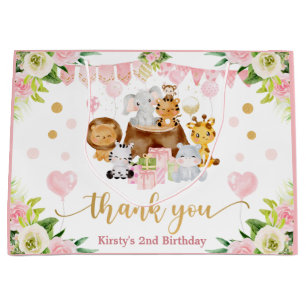 Grand Sac Cadeau Aquarelle Jungle Safari Animaux Floral Anniversair