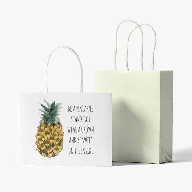 Grand Sac Cadeau Aquarelle moderne ananas et citation amusante posi (Créateur téléchargé)