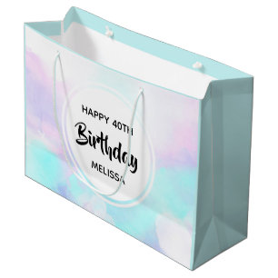 Grand Sac Cadeau Aquarelle moderne bleu et violet Abstrait Annivers