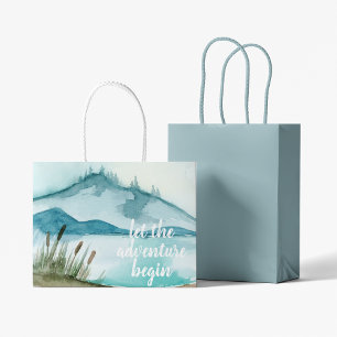 Grand Sac Cadeau Aquarelle moderne Nature Commençons l'aventure