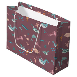 Grand Sac Cadeau Aquarelle Océan Sea Animaux Motif rose pâle