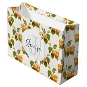 Grand Sac Cadeau Aquarelle orange vintage Motif Monogramme