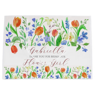Grand Sac Cadeau Aquarelle personnalisée Fille de fleurs florales