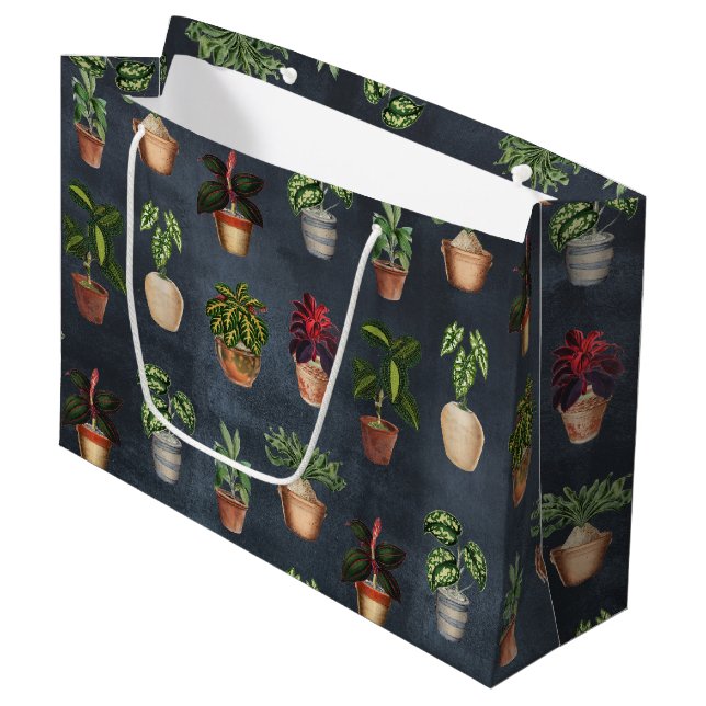 Grand Sac Cadeau Aquarelle Pointe Plante Terracotta Pots Rustique (Devant Angle)