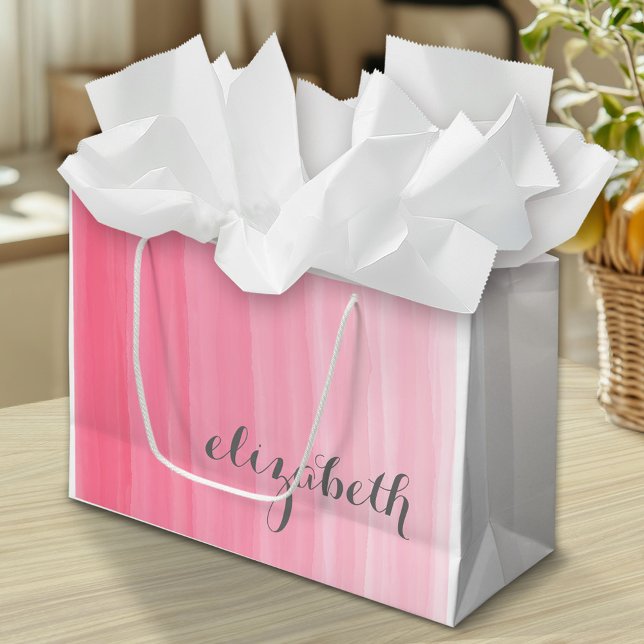 Grand Sac Cadeau Aquarelle rose Ombre feminine Monogramme Nom (Custom Personalized Gift Bag)