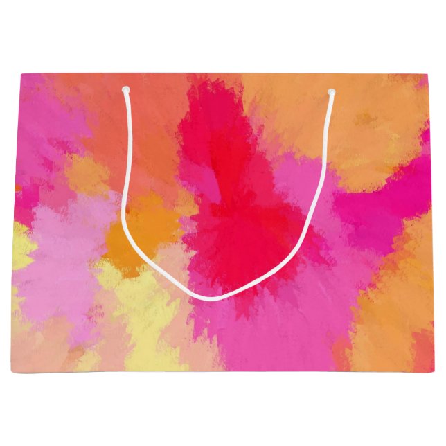 Grand Sac Cadeau Aquarelle rose, orange et jaune (Devant)