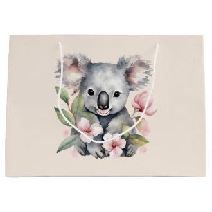 Grand Sac Cadeau Aquarelle rose Ours Koala