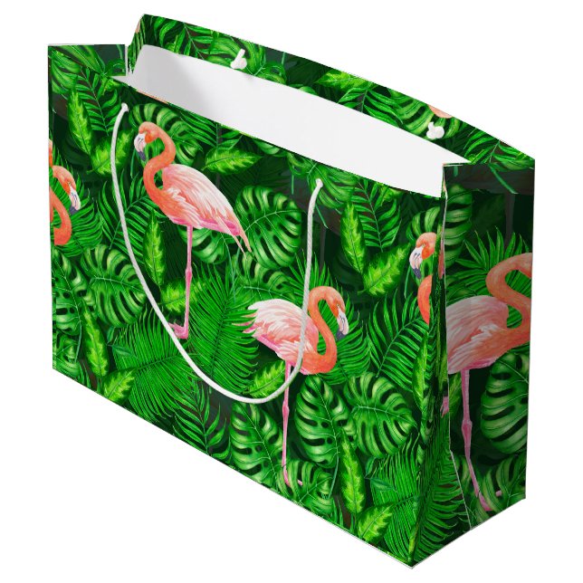 Grand Sac Cadeau Aquarelle tropicale Flamant rose (Dos Angle)