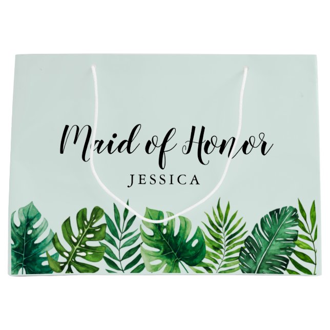 Grand Sac Cadeau Aquarelle Tropicale Verte Feuilles Maid Of Honor (Devant)