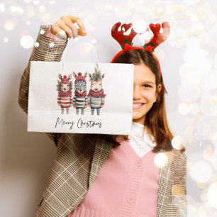 Grand Sac Cadeau Aquarelle vintage Animaux de Noël