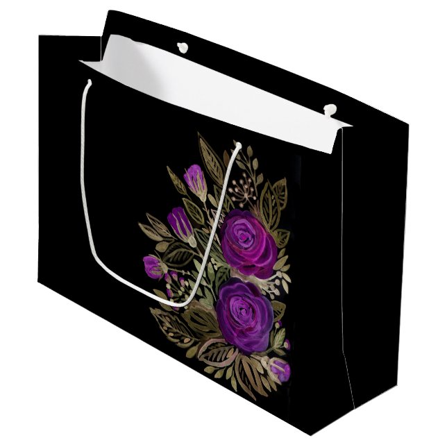 Grand Sac Cadeau Aquarelle violet roses (Devant Angle)
