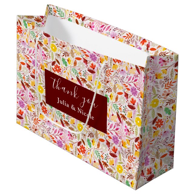 Grand Sac Cadeau Aquarelles vives Fleurs de tulipe d'été Mariage (Devant Angle)