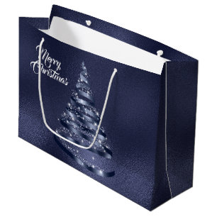 Grand Sac Cadeau Arbre à ruban bleu brillant de Noël