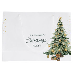 Grand Sac Cadeau Arbre aquarelle élégant étoiles fête de Noël