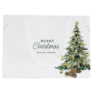 Grand Sac Cadeau Arbre aquarelle élégant étoiles fête de Noël