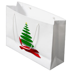 Grand Sac Cadeau Arbre de Noël avec ruban rouge