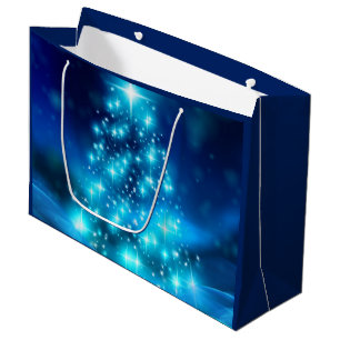 Grand Sac Cadeau Arbre de Noël bleu électrique moderne avec lumière