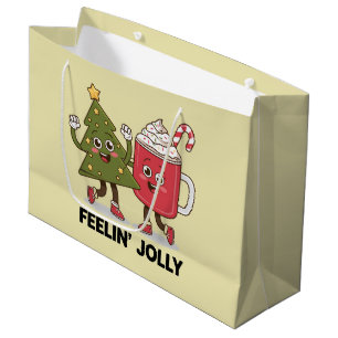 Grand Sac Cadeau Arbre de Noël Buveur de Café Hiver Se Sent Jovial