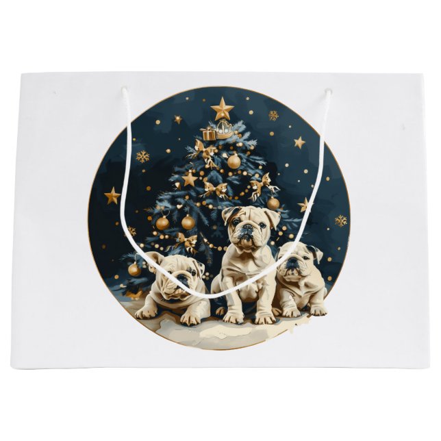 Grand Sac Cadeau Arbre de Noël Chien de taureaux Anglais Chien de C (Devant)