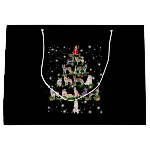 Grand Sac Cadeau Arbre De Noël Husky Couvert De Flamme De Feu