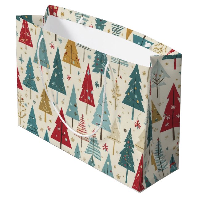 Grand Sac Cadeau Arbre de Noël moderne Vert Bleu Rouge Or Motif (Dos Angle)