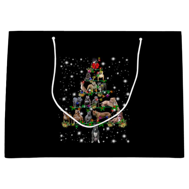 Grand Sac Cadeau Arbre De Noël Pitbull Couvert D'Une Lampe De Feu (Devant)