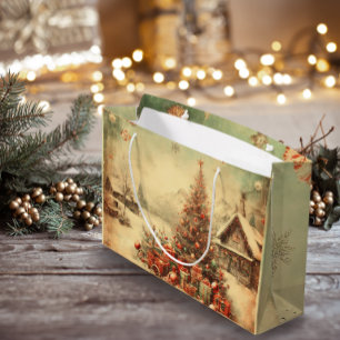 Grand Sac Cadeau Arbre de Noël Vintage