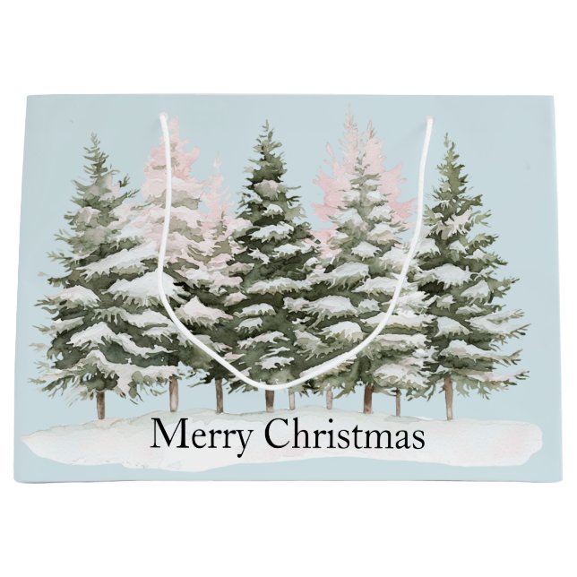 Grand Sac Cadeau Arbres de Noël bleus (Devant)