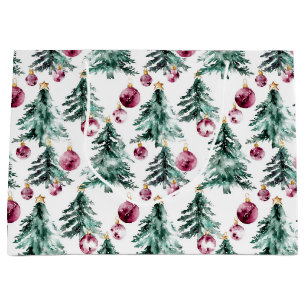 Grand Sac Cadeau Arbres de Noël Bourgogne verte