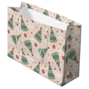 Grand Sac Cadeau Arbres de Noël et signes de paix Motif