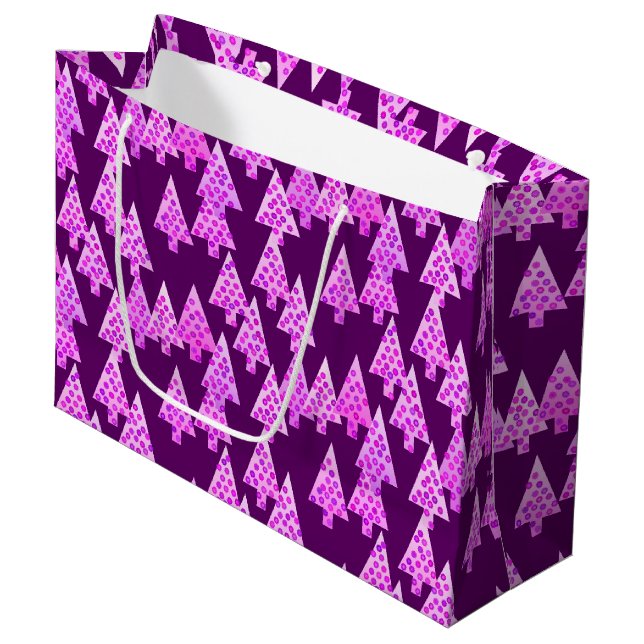 Grand Sac Cadeau Arbres de Noël Fleurs Modernes, Améthyste Violet (Devant Angle)