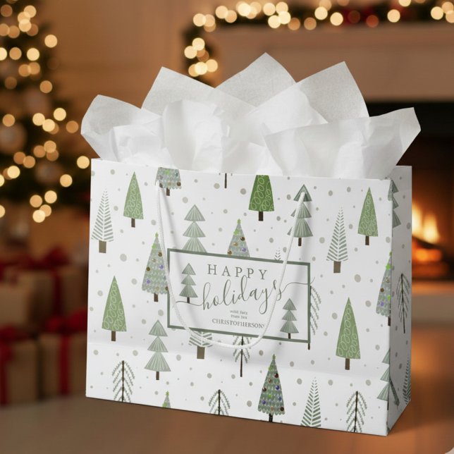 Grand Sac Cadeau Arbres de Noël modernes JEUX VACANCES Script Sage (Créateur téléchargé)