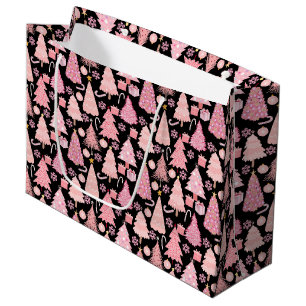 Grand Sac Cadeau Arbres de Noël rose Motif Black BG